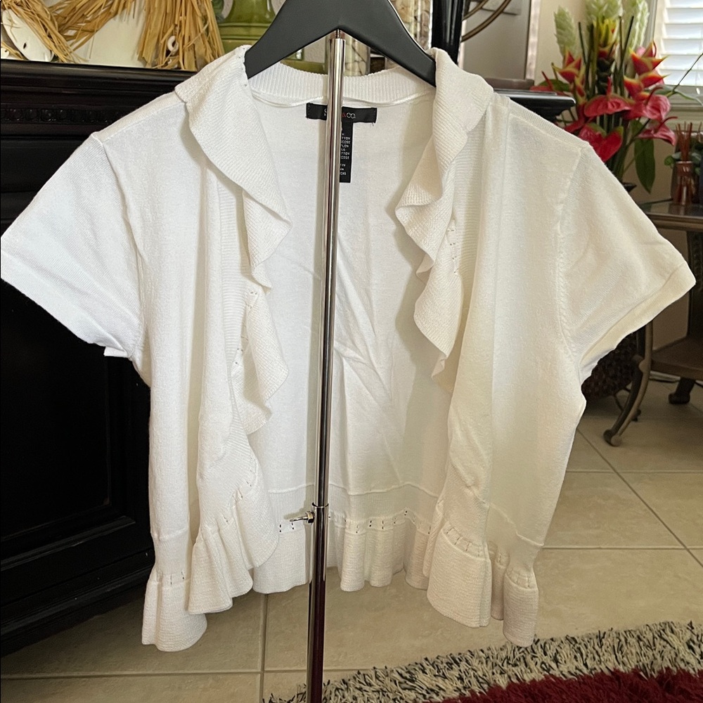 White Knit Bolero with Ruffle Detail